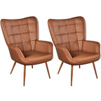 Yaheetech Lot de 2 fauteuils d'appoint touffetés à dossier haut en similicuir d'inspiration mi-siècle avec pieds en métal imitation bois pour salon, chambre à coucher, appartement