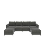 Canapé d'angle modulable 4 places en U gris 123 avec poufs de rangement