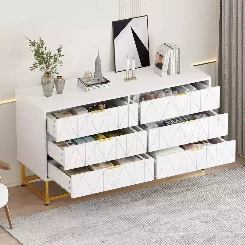 Commode 6 tiroirs Coolmee, tiroirs de commode modernes, organisateur de tiroirs avec pieds en métal, armoire de rangement pour chambre, salon, couloir, placard