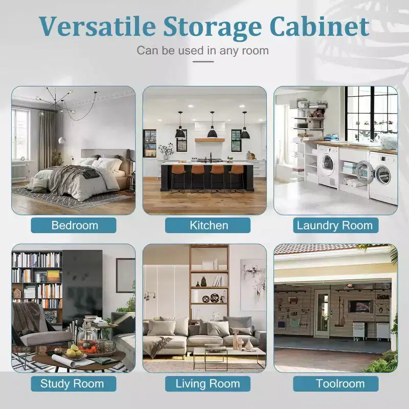 Meuble de Rangement Costway 70'' avec 2 Portes et 5 Étagères, Blanc