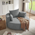 Fauteuil baril accent en chenille, Fauteuil de salon, Fauteuil rond avec base pivotante à 360 degrés et 3 coussins amovibles
