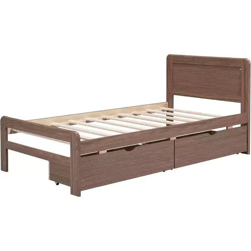 Lit plateforme double Acekool avec 2 tiroirs de rangement gigognes, tête de lit, cadre robuste, aucun sommier tapissier requis, gain de place pour chambre d'enfants ou d'amis