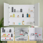 Armoire à pharmacie Elise avec miroir, armoire de salle de bain à montage en surface ou encastré, étagères réglables en verre trempé, réversible