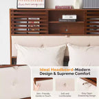Cadre de lit en bois brun de luxe Karl Home, taille double, plateforme avec tête de lit capitonnée à LED, station de recharge