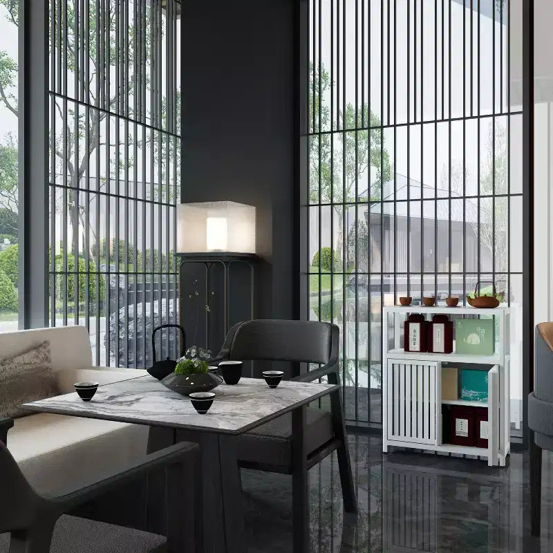 MAYEERTY Grand meuble de rangement en bambou blanc pour salle de bain et salon avec étagères 1 pièce