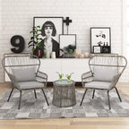 Ensemble bistrot 3 pièces en osier pour conversation, salon de jardin en rotin résistant aux intempéries avec coussins
