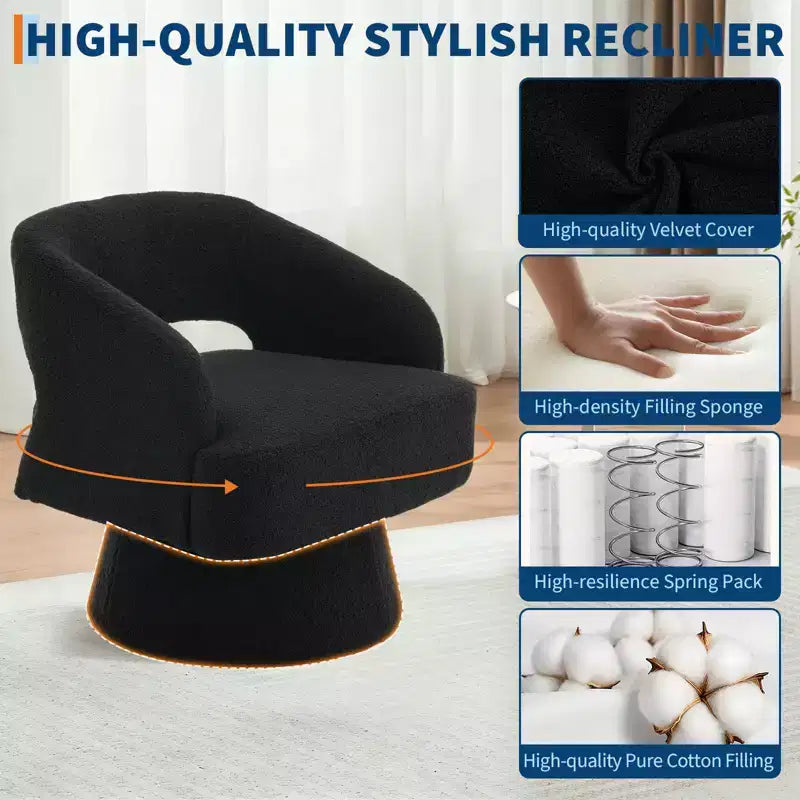 Fauteuil pivotant - Fauteuil moderne rembourré avec dossier rayé et rembourrage moelleux, chaise longue ronde pour salon, chambre à coucher (1 pièce)