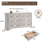 Commode à 6 tiroirs SinCiDo pour chambre à coucher, commode rustique en bois de style ferme, commode vintage de 54 po de largeur pour salon