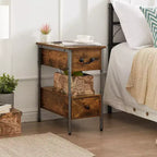 Table de chevet VECELO avec station de charge et tiroir, table d'appoint étroite avec port USB et prises électriques pour salon ou chambre à coucher, marron