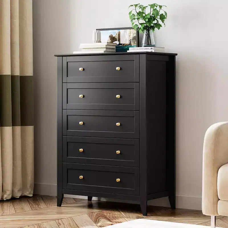 Commode à 5 tiroirs pour chambre à coucher, commode haute en bois avec rangement profond, commode moderne pour entrée et couloir