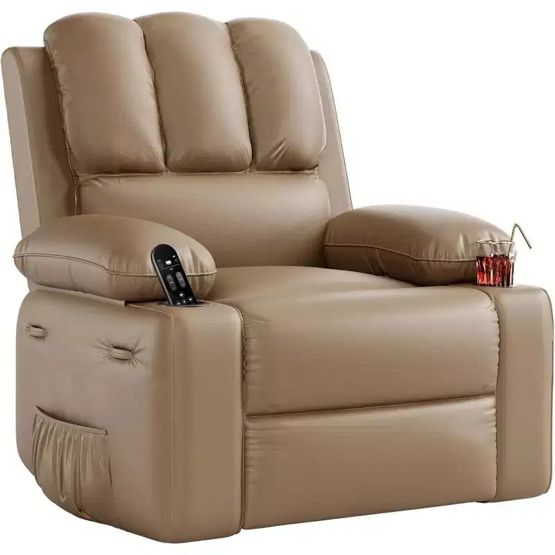 Fauteuil inclinable pivotant à bascule de 56 cm, inclinable paresseux en cuir PU avec éponge 1,5X, porte-gobelet et poches latérales, pivotant à 360° pour salon, chambre à coucher, chambre d'enfant