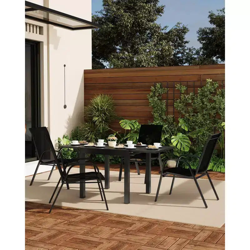 Lot de 4 chaises de terrasse GustoWave, chaises de salle à manger empilables d'extérieur toutes saisons, meubles de jardin respirants pour le jardin