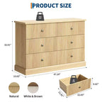 Commode à 6 tiroirs cannelés pour chambre à coucher, commode horizontale en bois avec poignées en métal, organiseur de rangement moderne pour chambre à coucher, salon