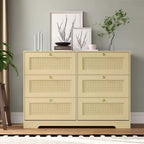 Commode 8 tiroirs CuisinSmart, armoire de rangement en rotin avec cadre en MDF, commode pour chambre à coucher, salon, entrée