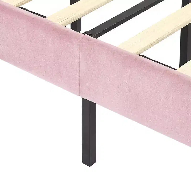 Cadre de lit enfant capitonné VECELO en forme de couronne, lit plateforme en bois avec tête de lit réglable, pas besoin de sommier tapissier