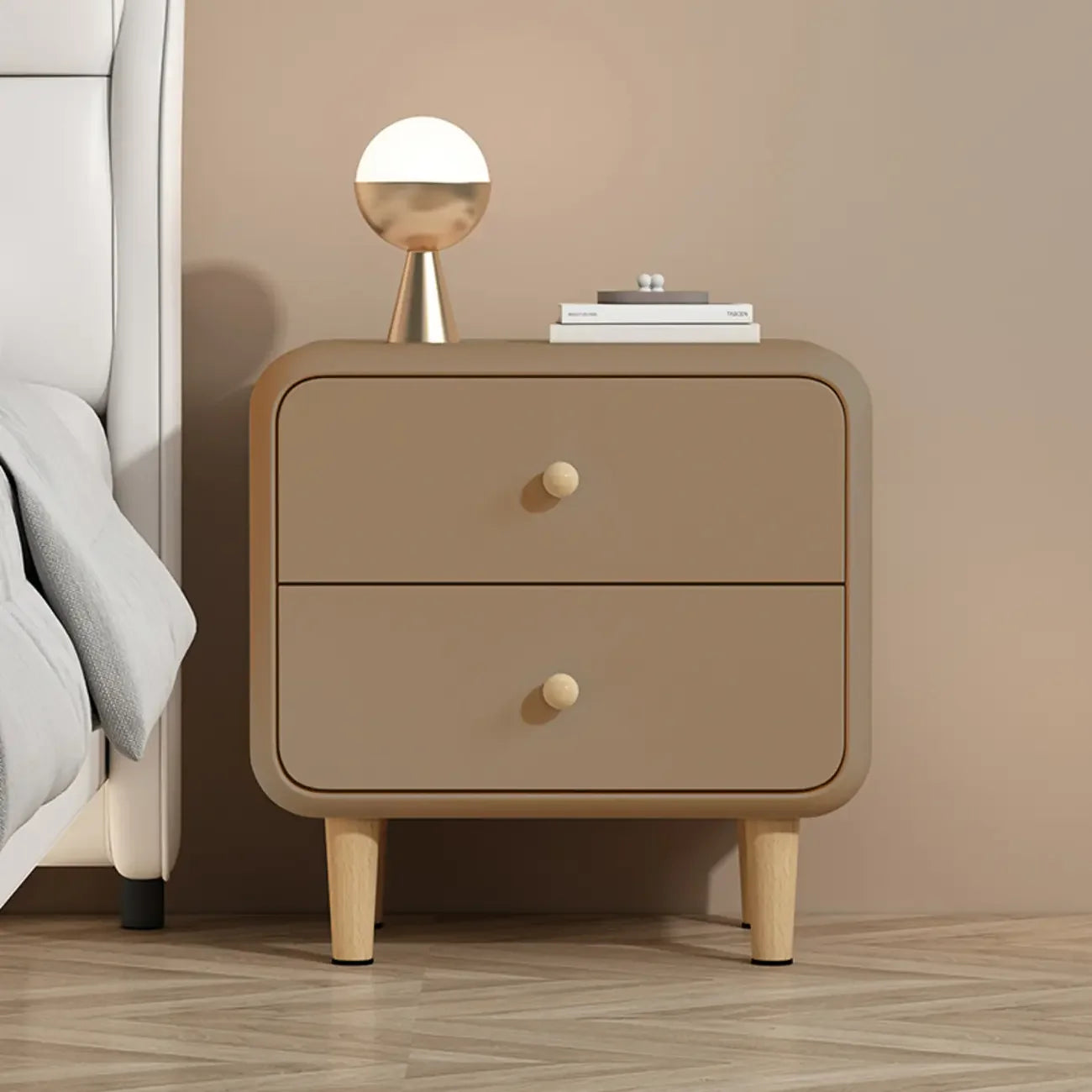 Table de chevet moderne en bois à 2 tiroirs avec pieds