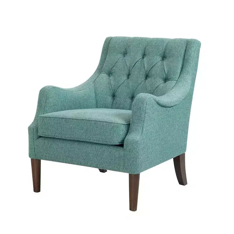 Okak Fauteuil d'appoint contemporain avec boutons capitonnés, coussin rembourré et pieds en bois, pour salon, chambre ou coin lecture