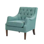 Okak Fauteuil d'appoint contemporain avec boutons capitonnés, coussin rembourré et pieds en bois, pour salon, chambre ou coin lecture