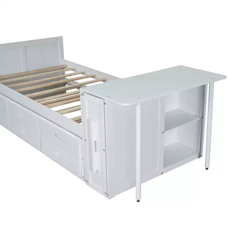Lit plate-forme en bois simple avec bureau et étagère de rangement, Cadre de lit en bois simple/grand avec lit gigogne et 3 tiroirs