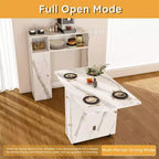 JVNOXK Table de salle à manger pliante multifonctionnelle avec armoire latérale murale et espace de rangement avec prises électriques, idéale pour les appartements compacts, blanc