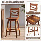 Costway Lot de 2 tabourets de bar/comptoir pivotants en bois d'hévéa, hauteur 61/76 cm, avec dossier incliné, noyer