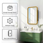 Armoire à pharmacie murale rectangulaire arrondie en fer forgé blanc de 19,5 x 29,64 pouces avec miroir pour salle de bain