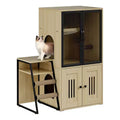 Meuble de litière pour chat GustomWave, armoire double cachée 2 en 1 avec bac à litière fermé et échelle, meuble pour chat en bois