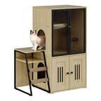 Meuble de litière pour chat GustomWave, armoire double cachée 2 en 1 avec bac à litière fermé et échelle, meuble pour chat en bois