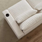 Canapé en velours côtelé de 320 cm avec porte-gobelet, très grand canapé d'angle en L, repose-pieds mobile