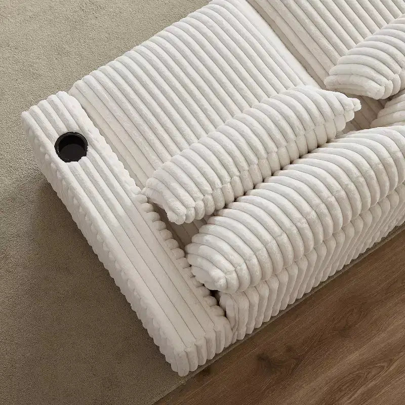 Canapé en velours côtelé de 320 cm avec porte-gobelet, très grand canapé d'angle en L, repose-pieds mobile