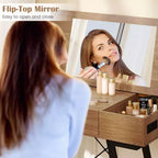 Coiffeuse Costway avec Miroir Rabattable Table de Maquillage avec Prises de Courant et Tiroir