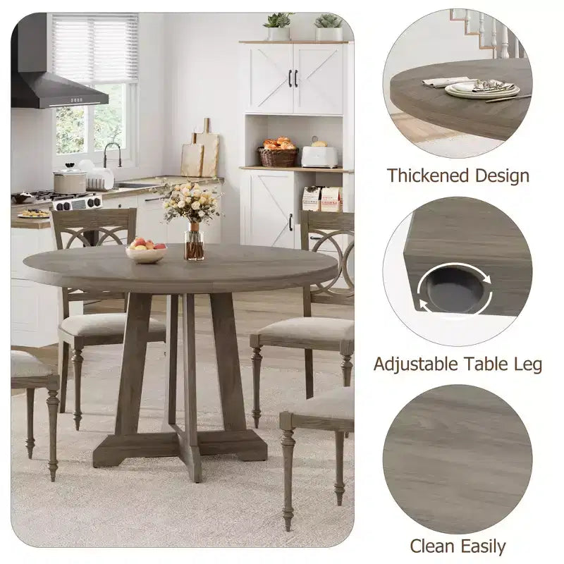 Table à manger ronde pour 4 personnes, table de cuisine en bois de 119 cm avec pieds à tenons, table circulaire, table de salle à manger, cuisine