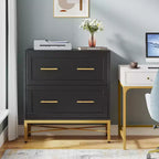 Meuble de classement à 2 tiroirs Lantine, armoire de classement latérale moderne en bois pour documents de format lettre/légal/A4 avec support d'imprimante pour bureau à domicile, noir et or
