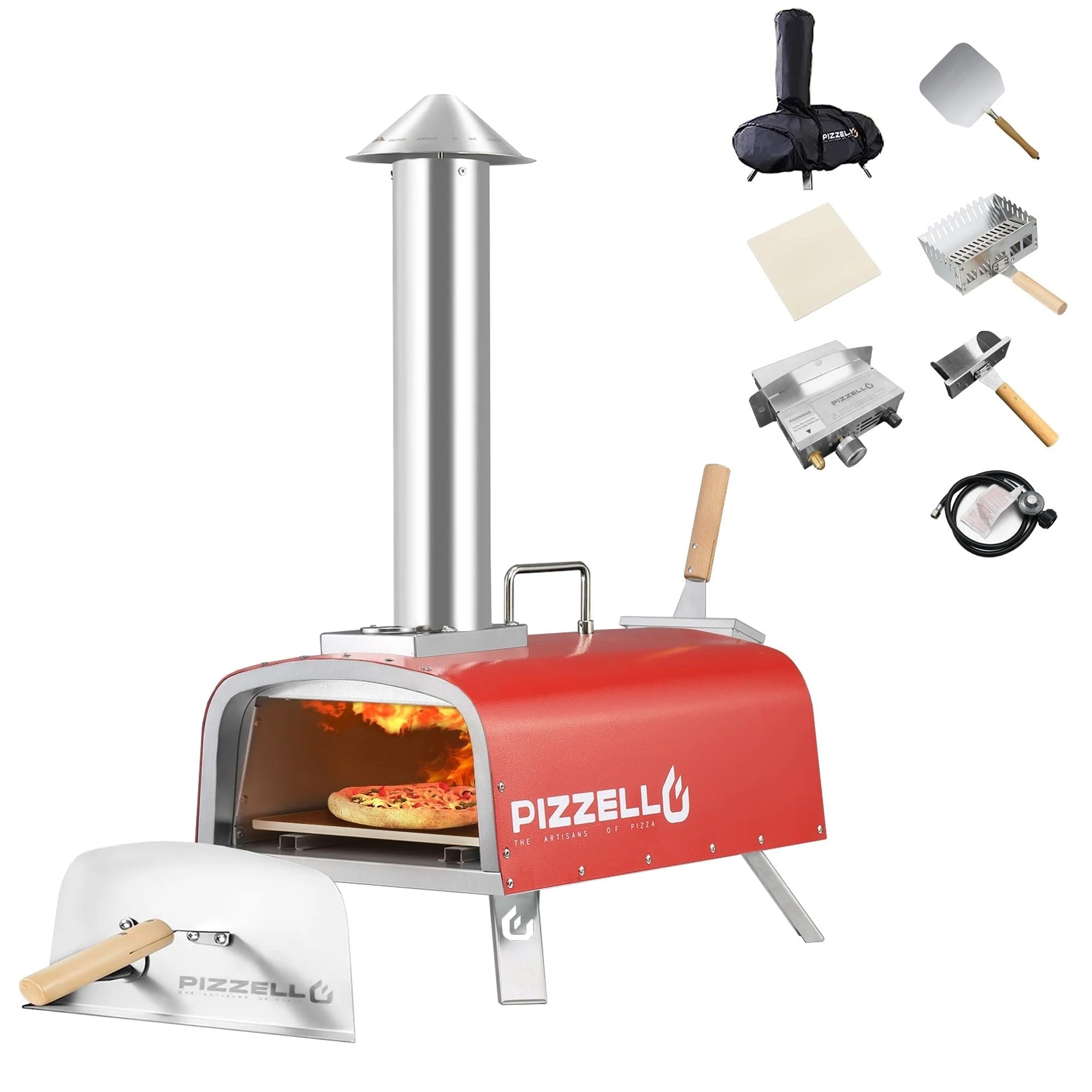 Four à Pizza Extérieur Multi-Combustibles avec Brûleur à Gaz et Boîte à Bois - 12 pouces