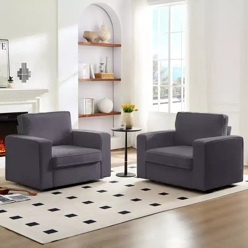 Mjkone Fauteuil pivotant moderne 360°, Fauteuil carré rembourré, Canapé simple confortable en chenille