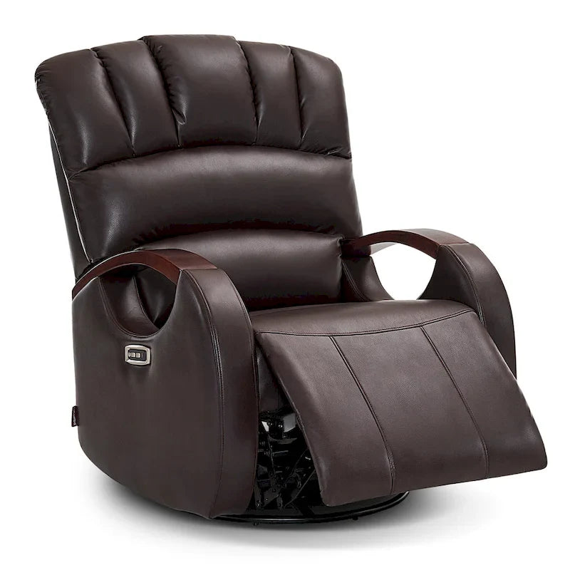 Fauteuil inclinable, pivotant et berçant électrique en similicuir avec appuie-tête réglable pour chambre de bébé, PR616