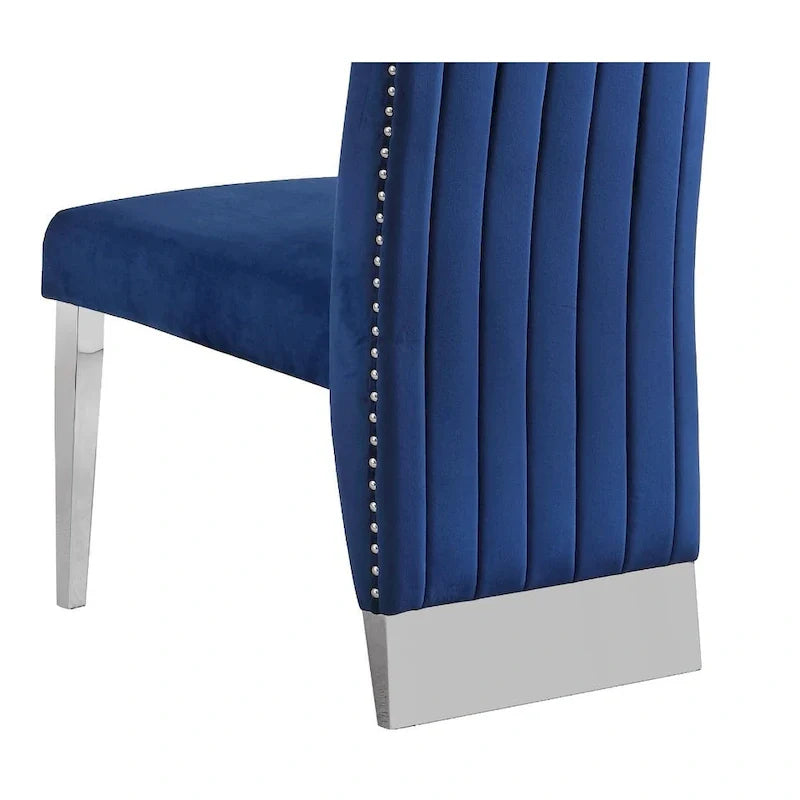 Chaise de salle à manger « Best Quality Furniture » avec dossier plissé, clous décoratifs et pieds chromés (lot de 2)