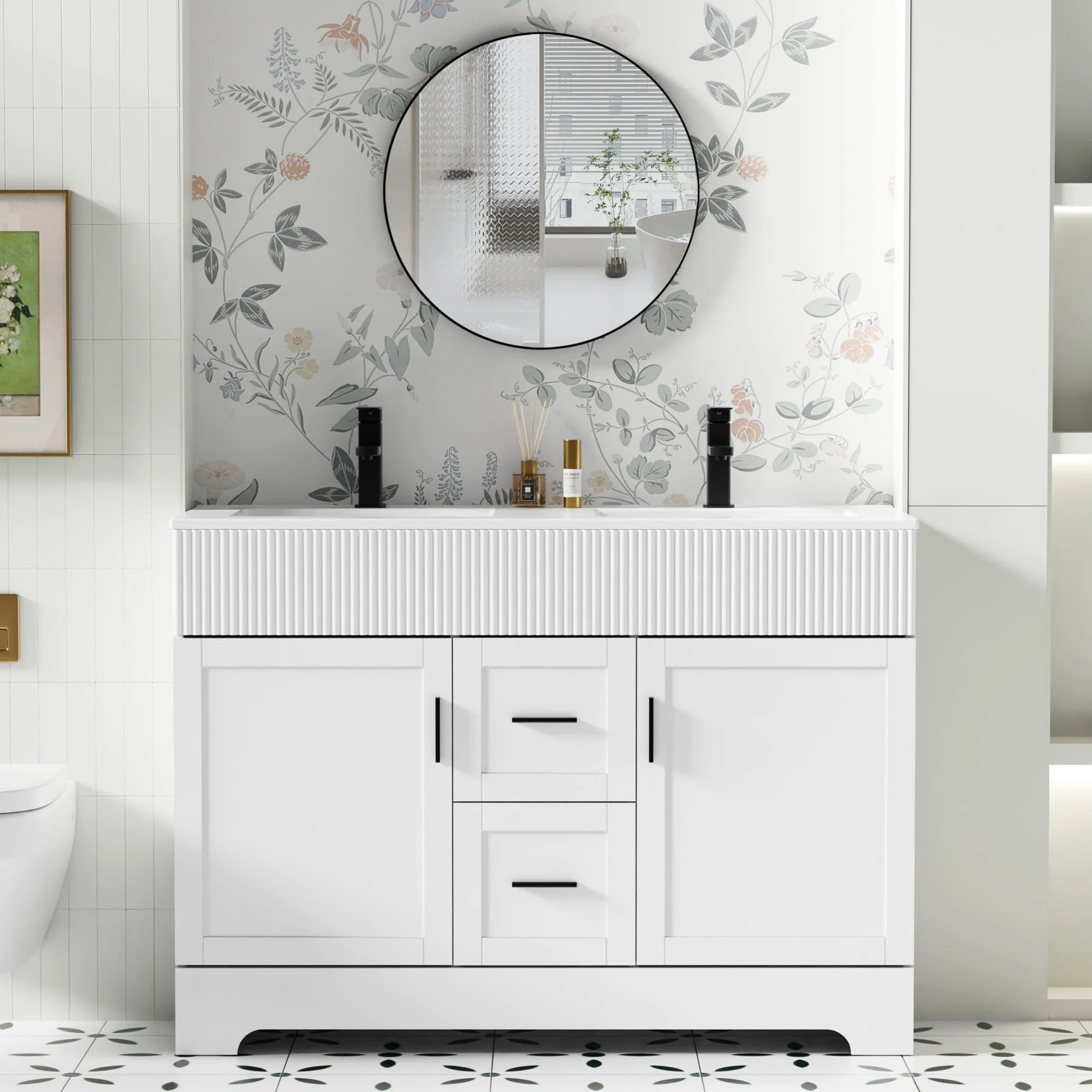 Meuble-lavabo de salle de bain Wavy Line 30/36/48 avec évier et robinet