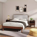 Ensemble de chambre à coucher Roundhill Furniture Wyller 3 pièces, lit plateforme avec deux tables de chevet, Noyer naturel, Grand lit