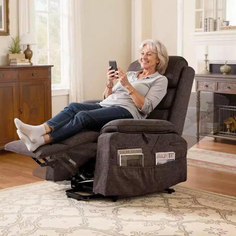 Fauteuil inclinable et releveur électrique VEVOR, Fauteuil releveur double moteur de taille moyenne avec chauffage et massage pour personnes âgées, Position réglable, Télécommande, Marron