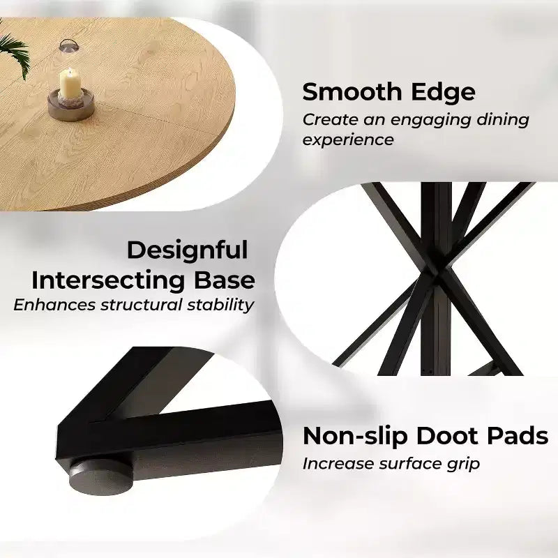 Table de salle à manger ronde de 120 cm pour 4 personnes, tables de cuisine en bois avec pied en métal et plateau en 4 parties, peu encombrante, table de dîner circulaire pour la maison