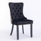 Lot de 2 chaises de salle à manger en velours noir classique, chaises de salle à manger contemporaines en bois massif capitonnées en velours avec pieds en bois cloutés