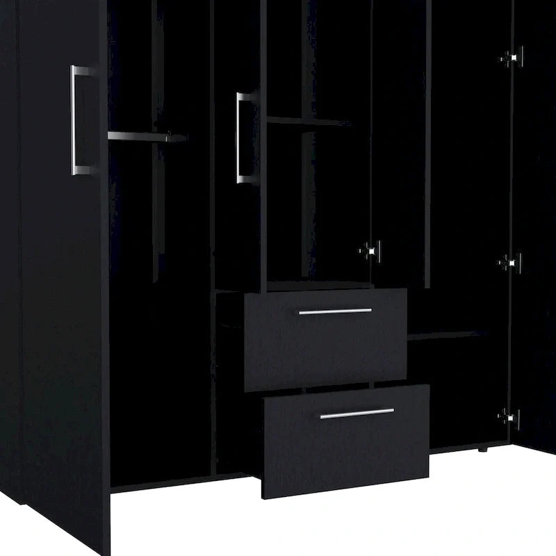 19.8 Armoire quatre portes moderne avec options de rangement multiples et accents métalliques