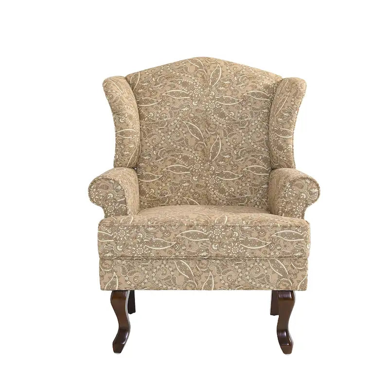 2 fauteuils d'appoint à dossier haut traditionnels, revêtus de tissu
