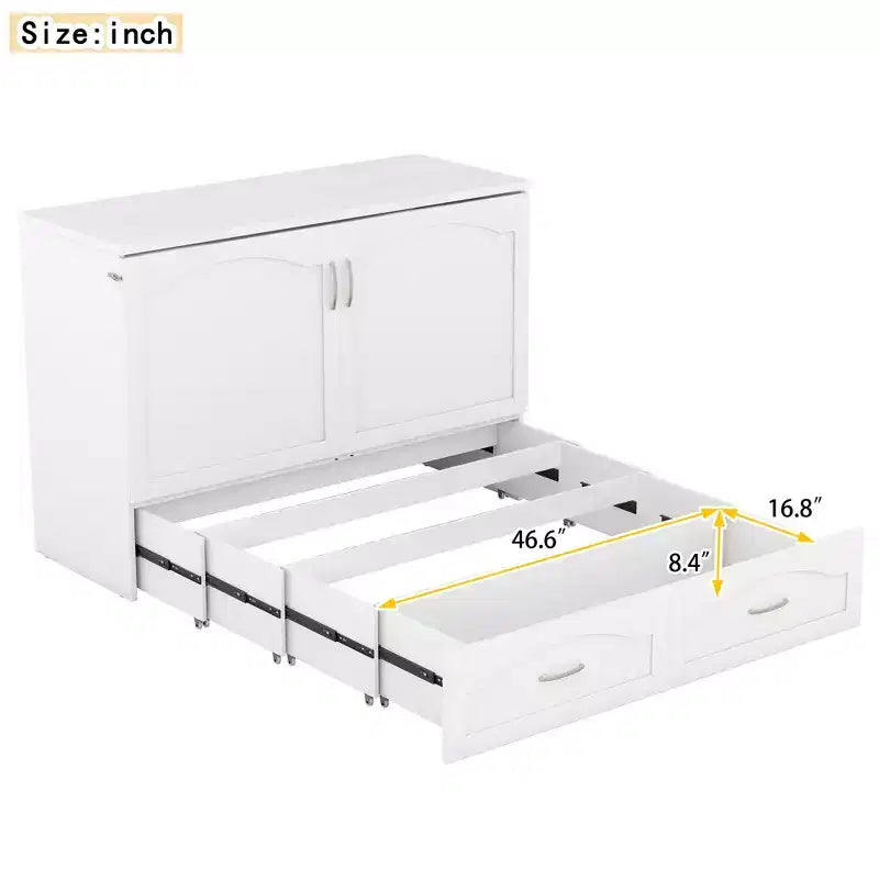 Lit escamotable Whisen avec structure de poulie, se plie dans une armoire avec tiroir et ports USB