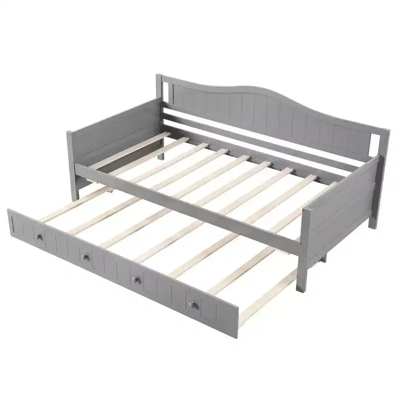 Lit de repos Costway simple avec lit gigogne, lit-canapé en bois massif avec lattes de soutien, lit d'appoint blanc/gris