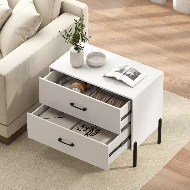 Commode à 2 tiroirs Costway avec pieds et poignées en métal, tiroirs et kits anti-basculement pour placard