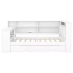 Lit plateforme double en bois Luxystar avec tête de lit capitonnée, 8 étagères de rangement, lit gigogne et bureau