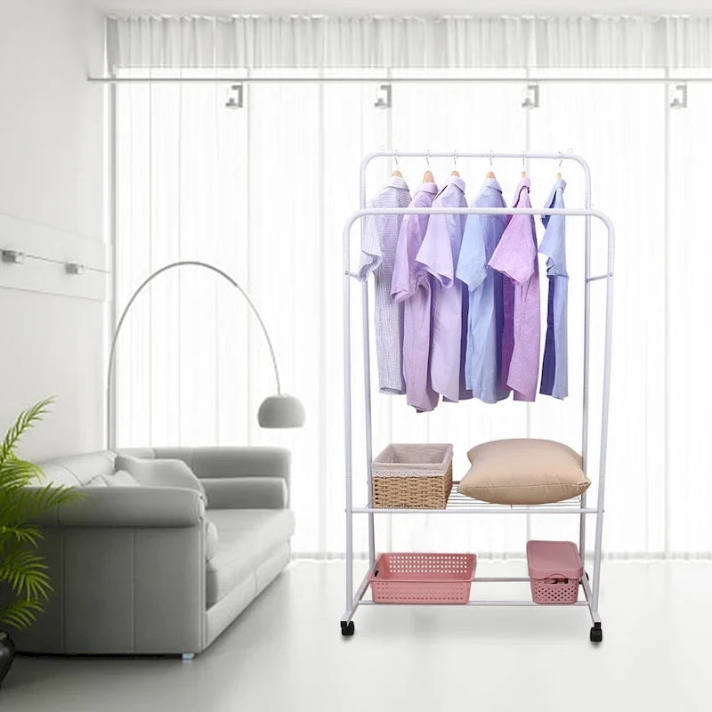 Portant à vêtements roulant en métal avec étagère