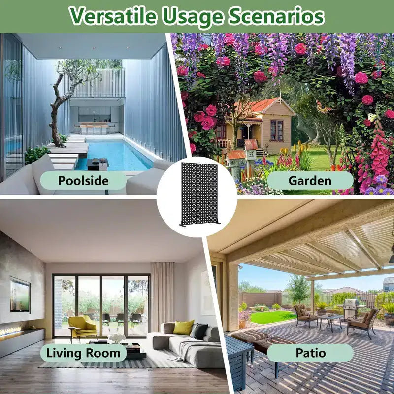 Paravent d'extérieur Dovelina 72H x 47W en métal, panneaux de clôture autoportants noirs pour jardin, terrasse, cour